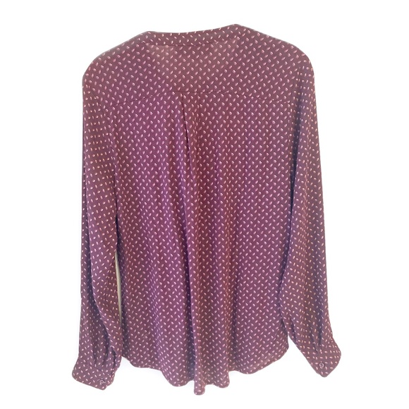 NWT Loft Blouse Long Sleeve Mixed Media Plum Leaf Pattern MP - Picture 2 of 7